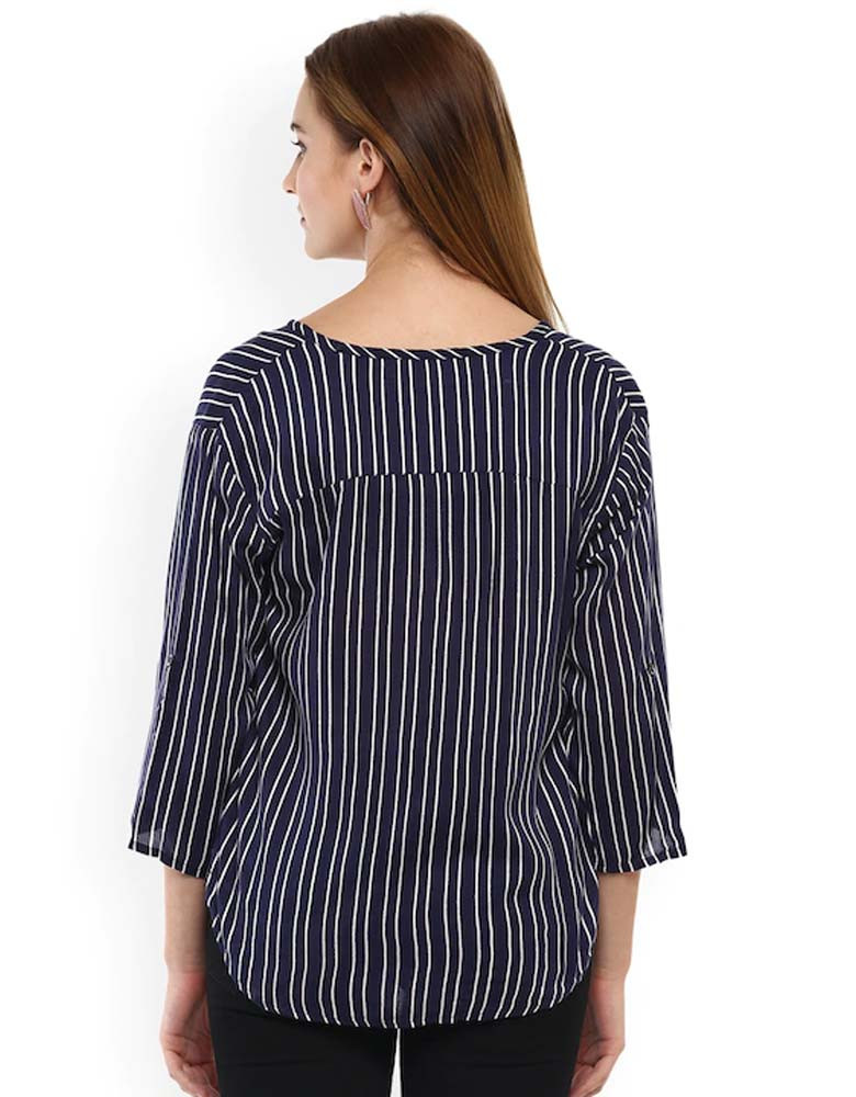 Navy Blue Striped A-Line Top