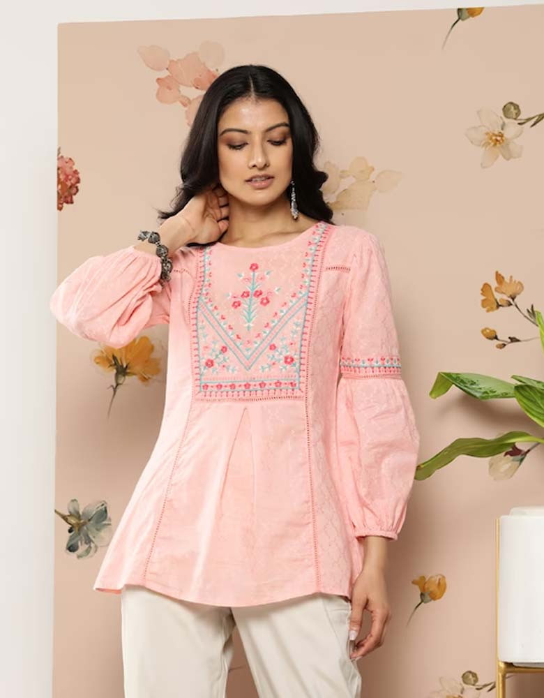 Peach-Coloured Embroidered Tunic