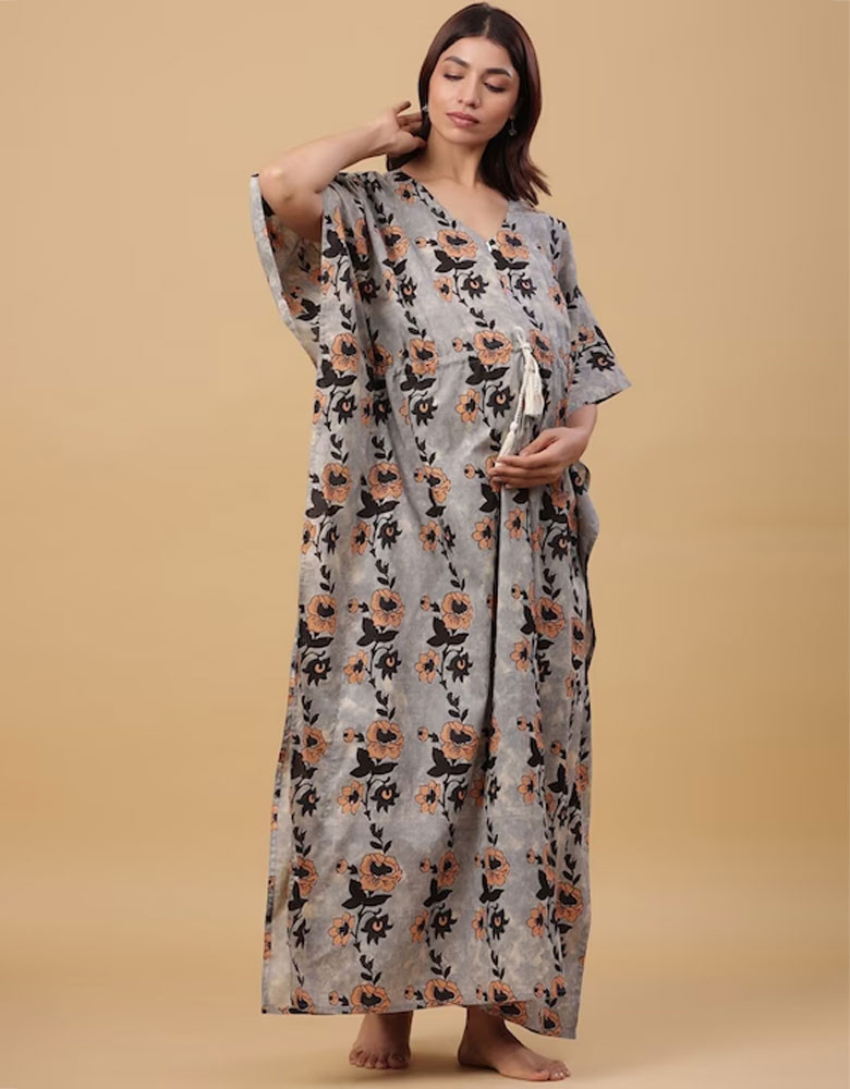 Floral Maternity Kaftan Maxi Pure Cotton Dress