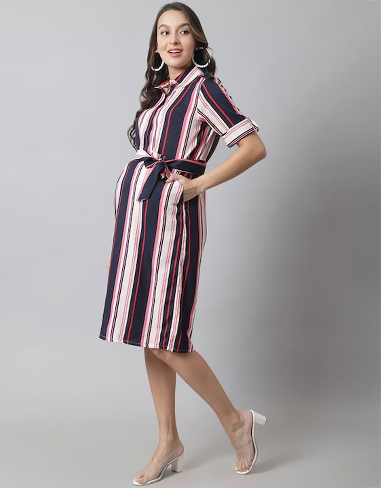 Striped Crepe Maternity Shirt Dress