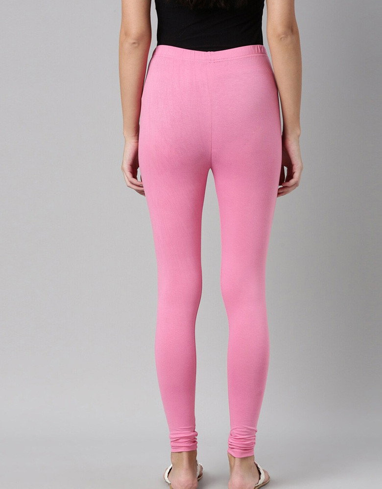 Women Pink Solid Slim-Fit Churidar-Length Leggings