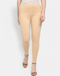 Women Beige Solid Leggings