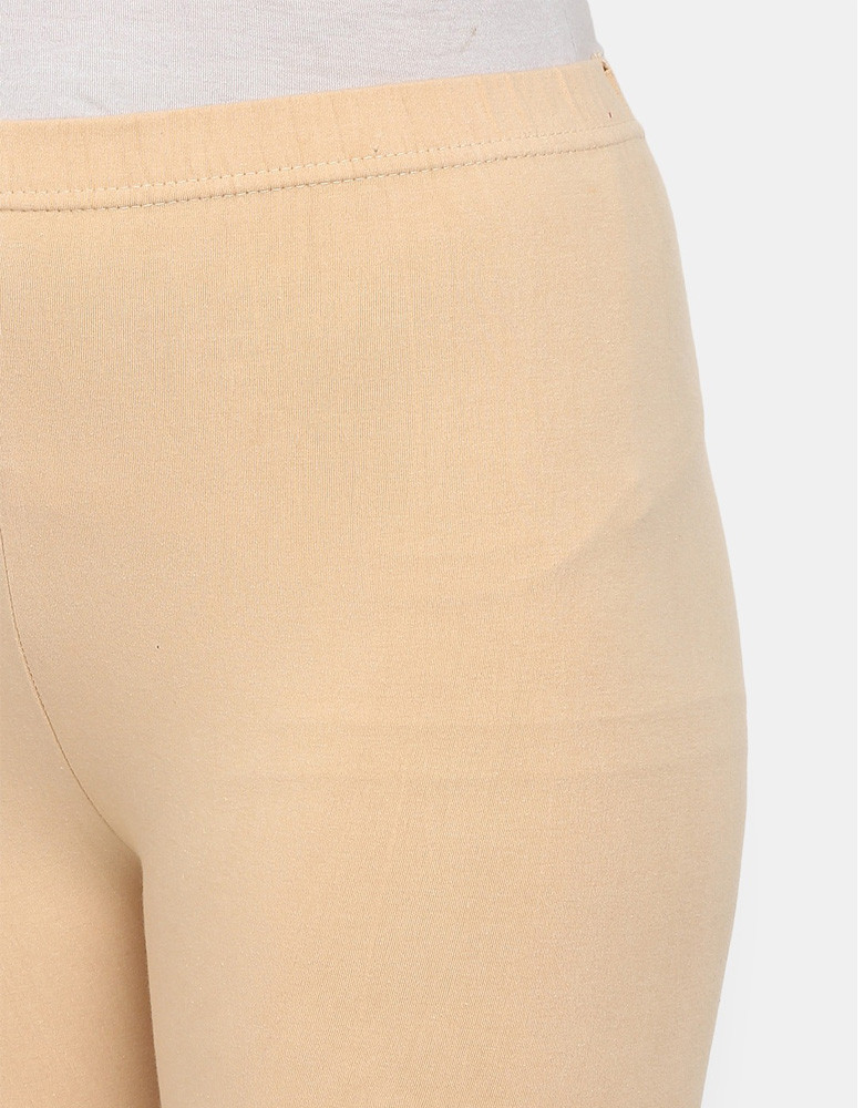 Women Beige Solid Leggings