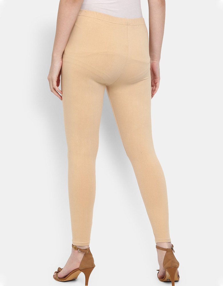 Women Beige Solid Leggings