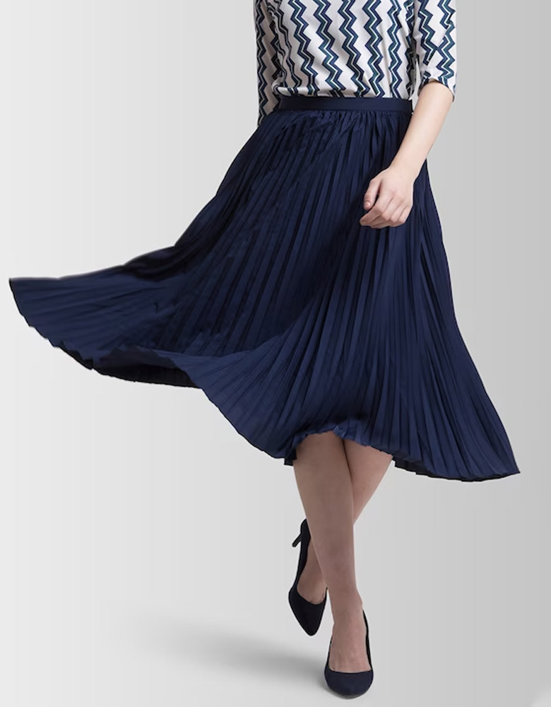 Navy Blue A-Line Knee-Length Skirt