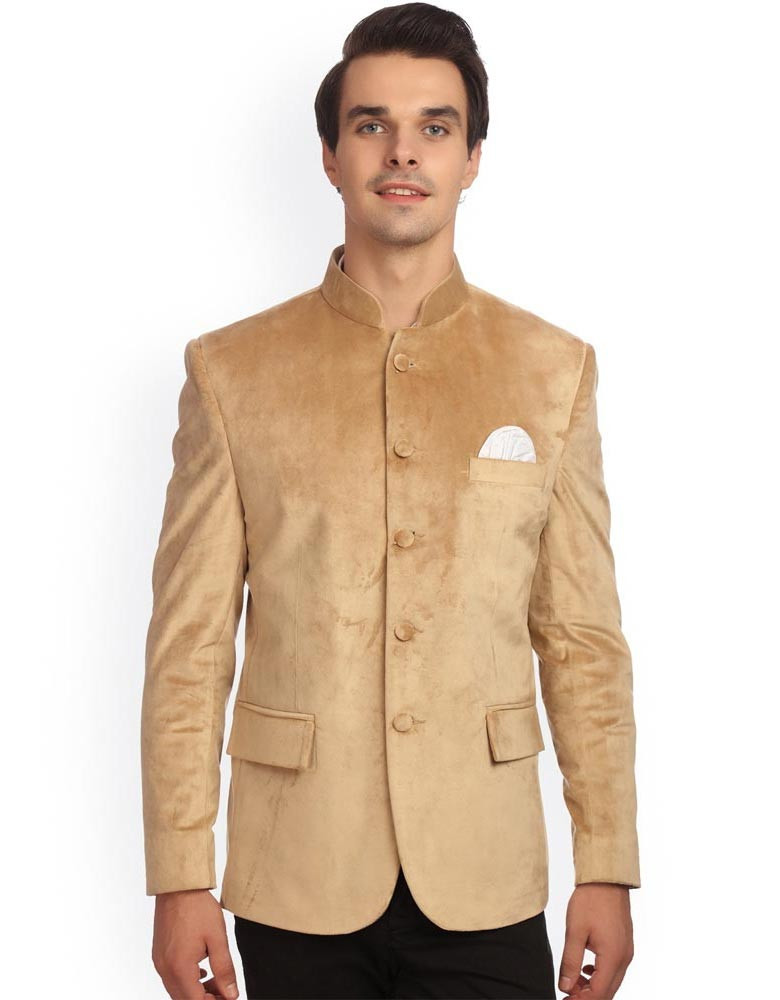 Brown Solid Tailored Fit Ethnic Bandhgala Blazer