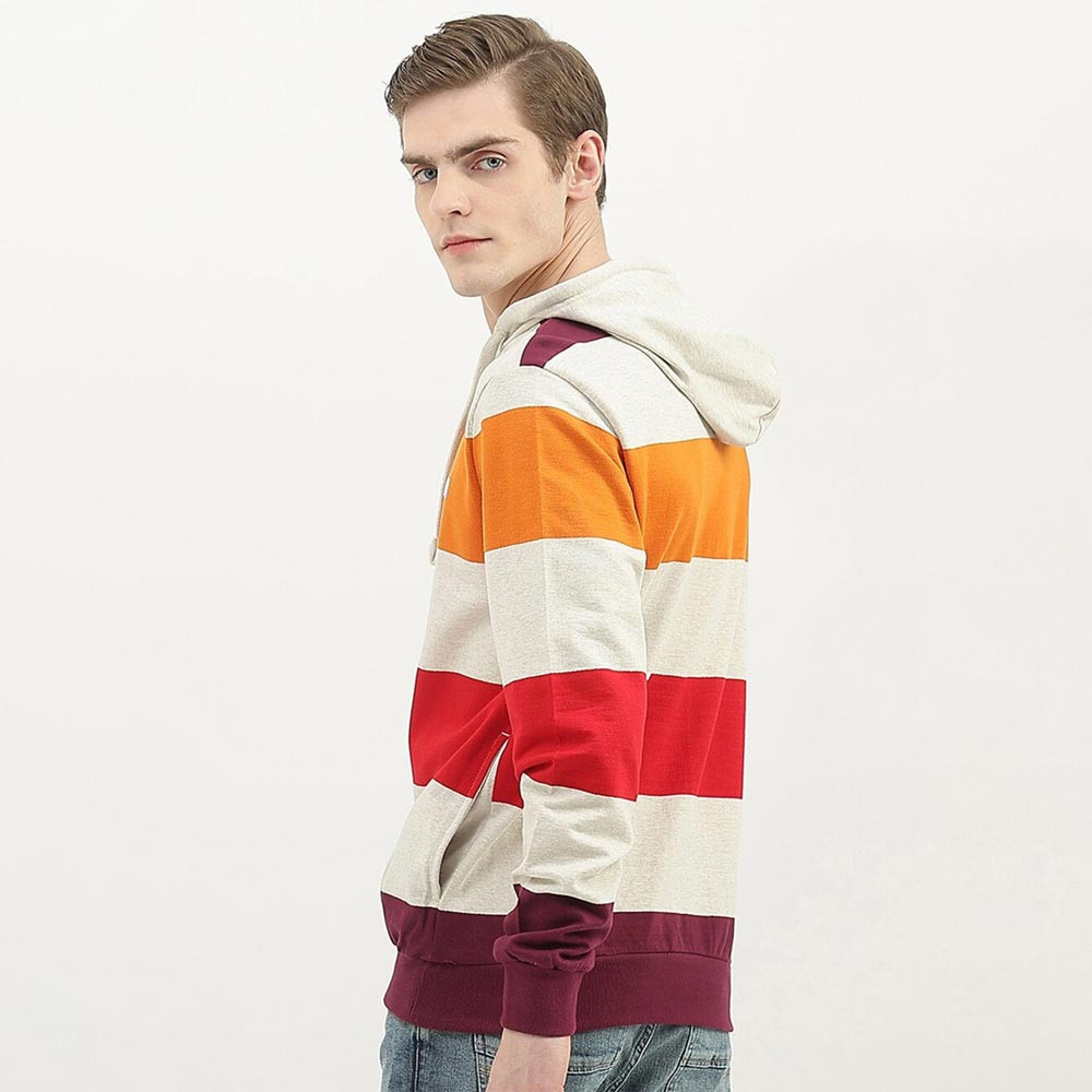 Men Striped Hooded Cotton Sweatshirt