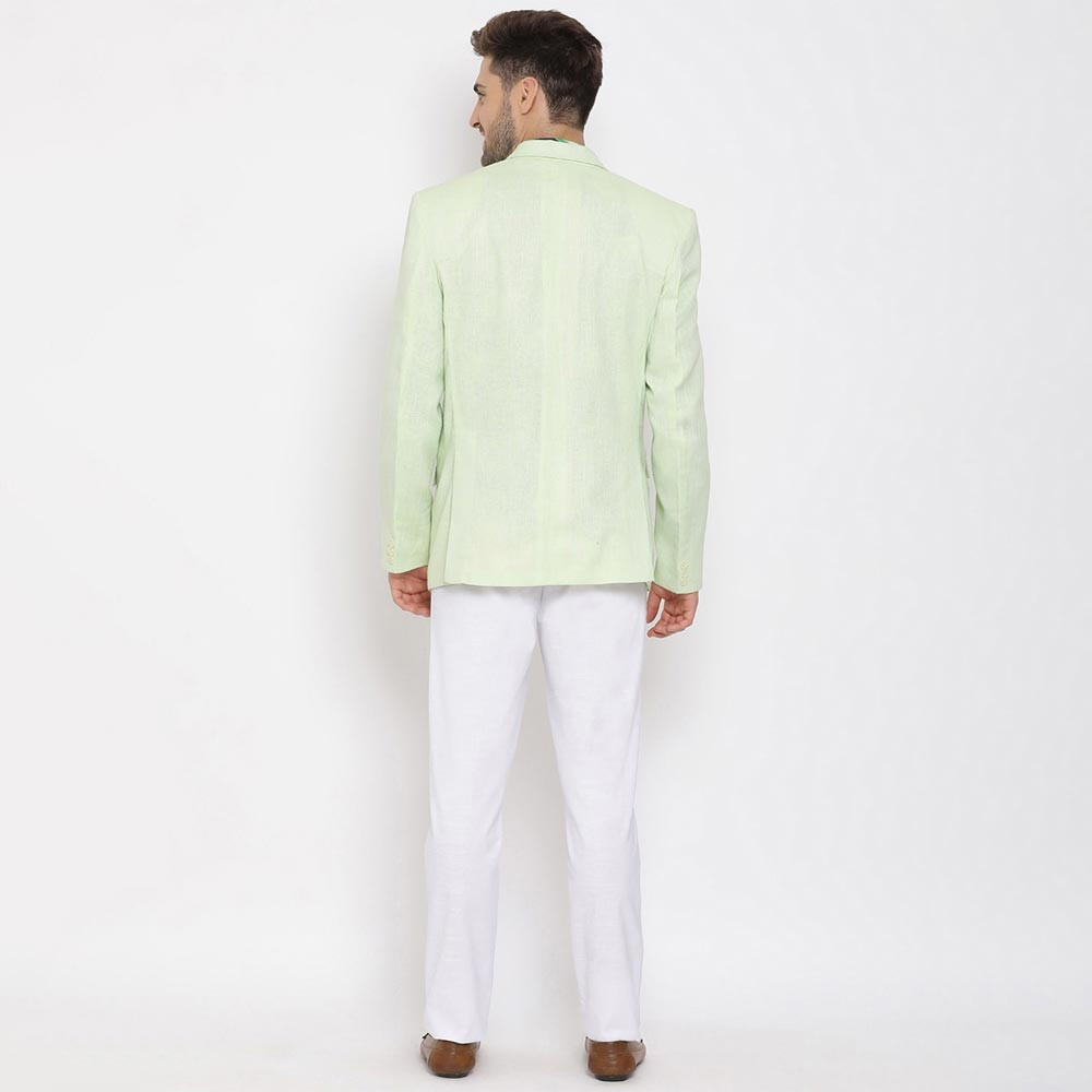 Men Green & White Solid Single-Breasted 3-Piece Party Suit