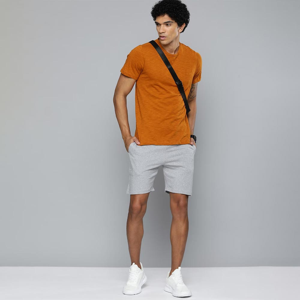 Men Grey Melange Solid Shorts