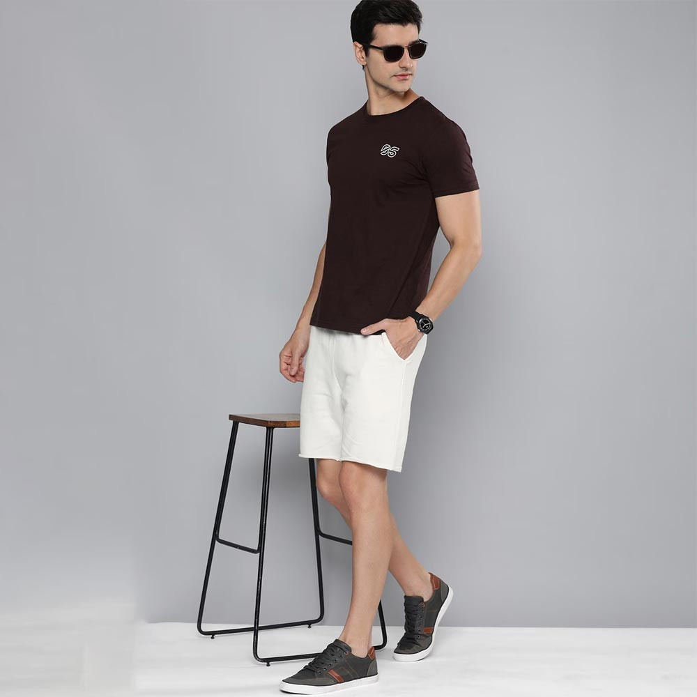 Men White Solid Mid Rise Above Knee Length Regular Shorts