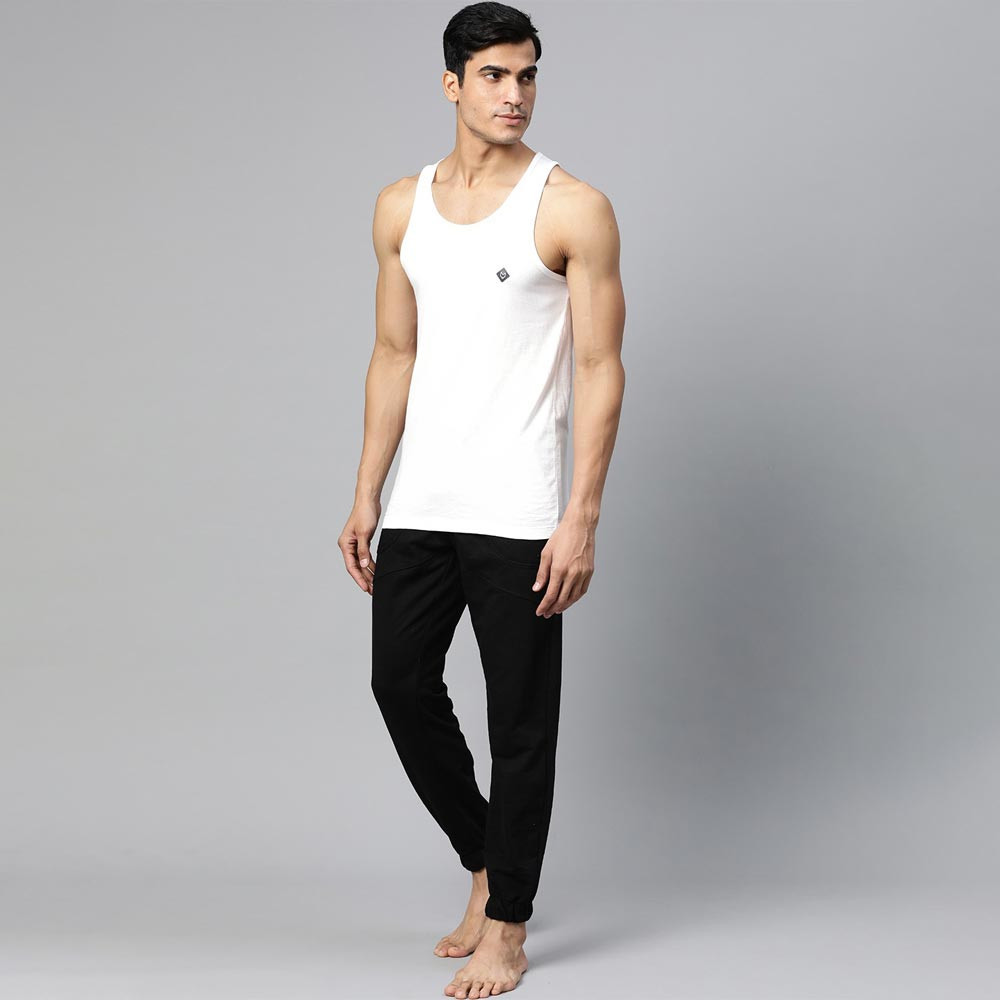 Men Black Solid Pure Cotton Innerwear Vest