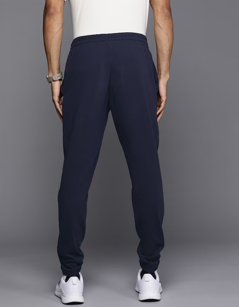 Navy Blue & White Brand Logo Print Track Pants