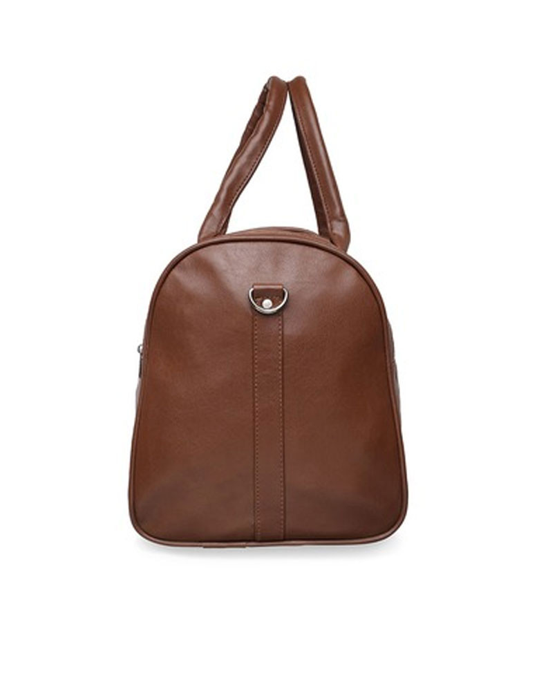 Tan Solid Leather Travel Duffle Bag