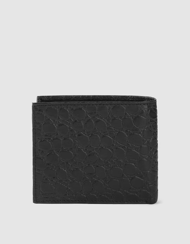 Men Black Croc Textured Leather Two Fold Wallet