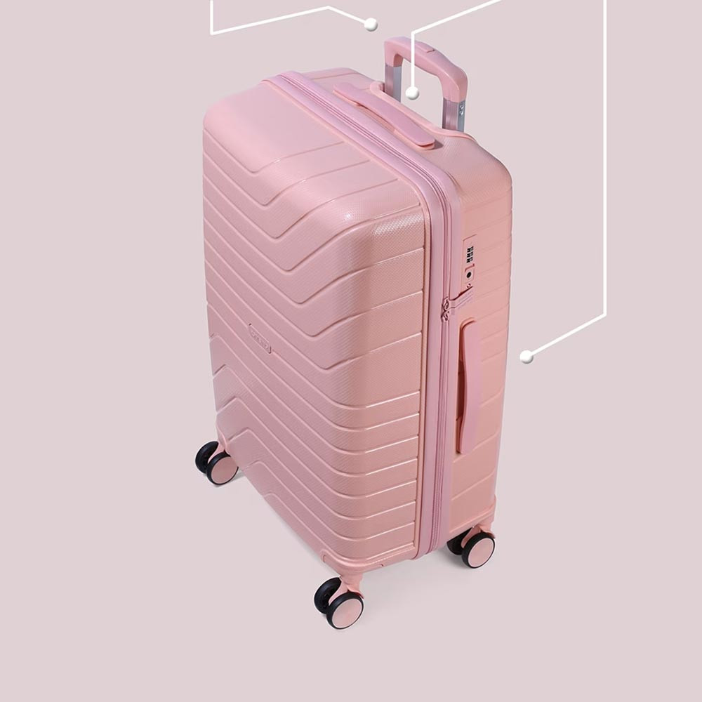 Tuscany Set Of 3 Pink Textured Hard-Sided Polypropylene Trolley Suitcases