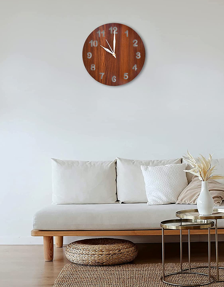 Wooden Simple Numerical Round Shaped Wall Clock for Home Décor Size 25 x 25 CM (Brown)