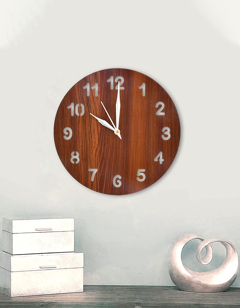 Wooden Simple Numerical Round Shaped Wall Clock for Home Décor Size 25 x 25 CM (Brown)