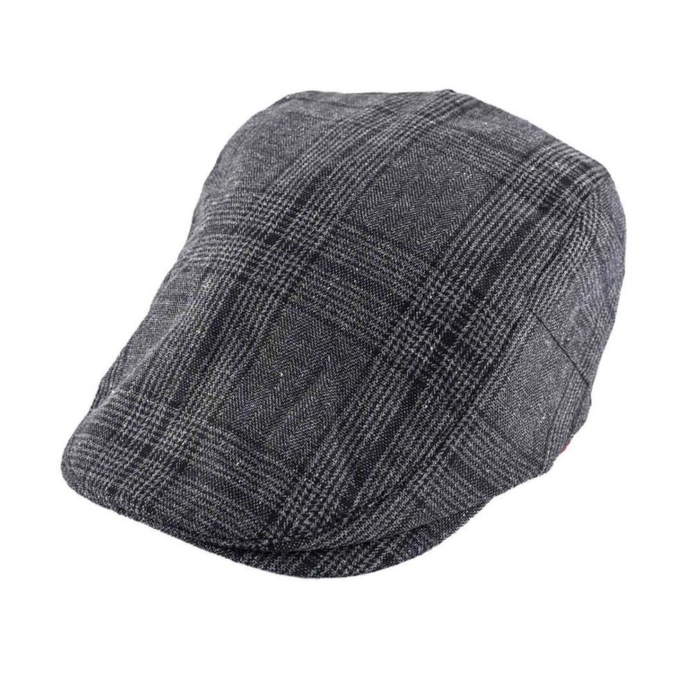 Men Grey & Black Checked Merchants Floppy Flat Cap