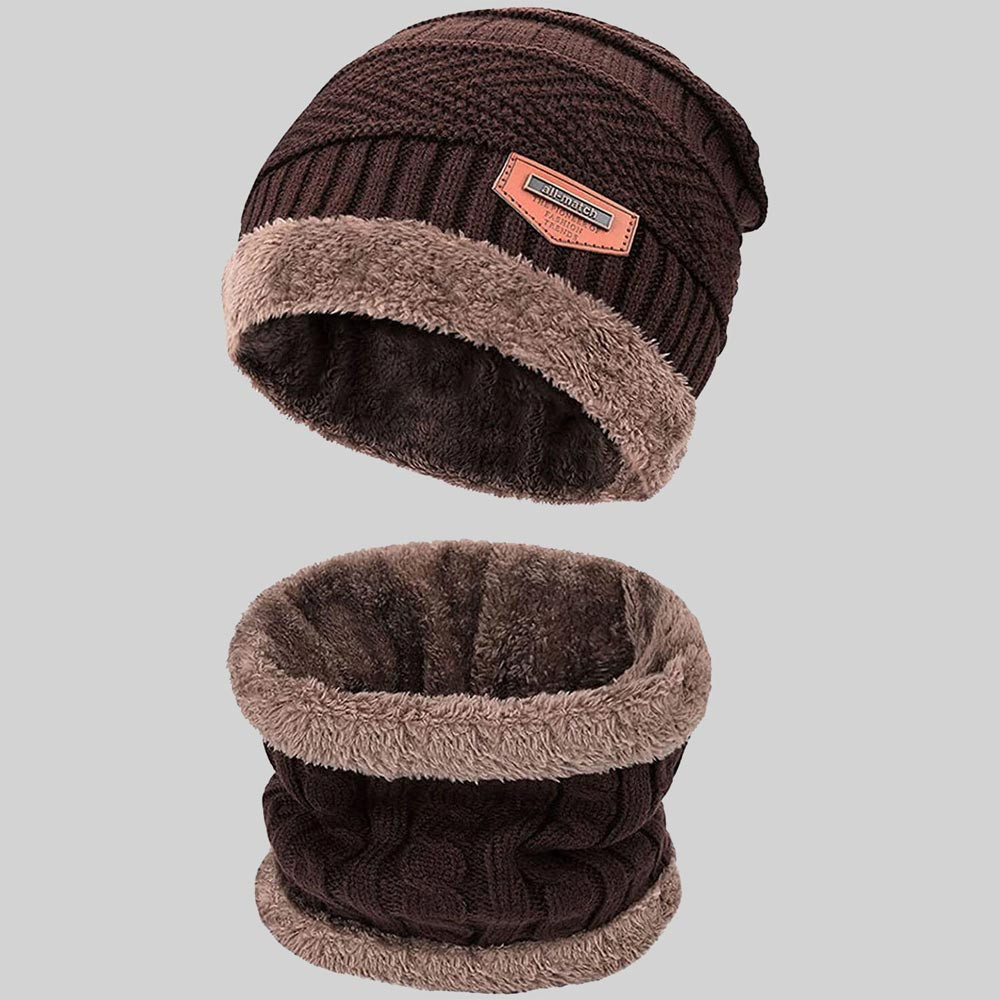 Brown Self design Beanie