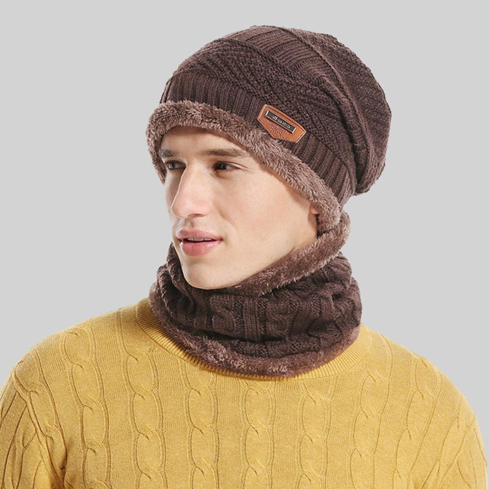 Brown Self design Beanie