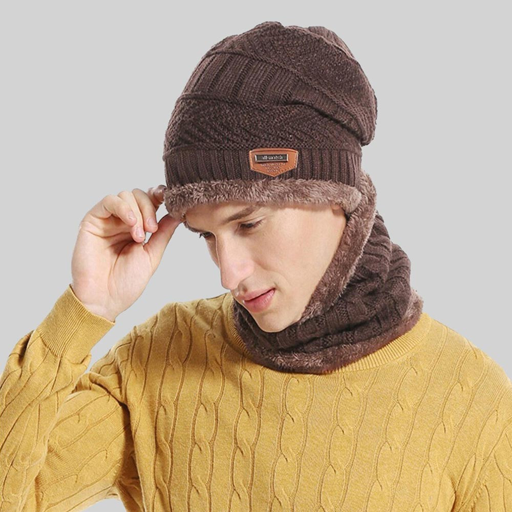 Brown Self design Beanie