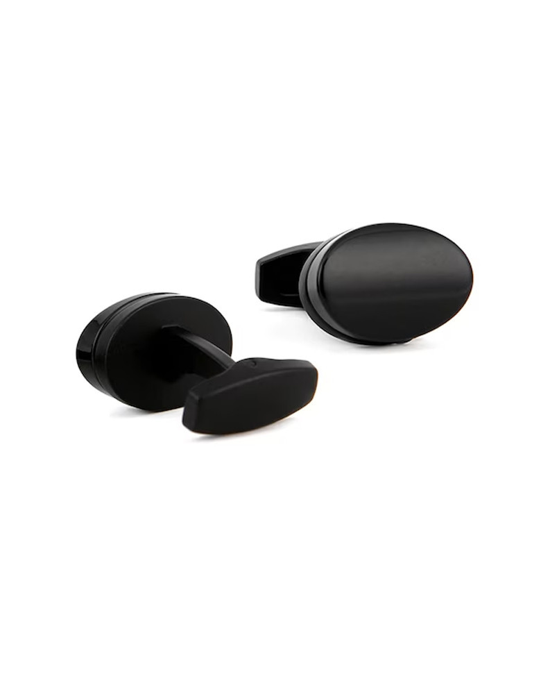 Men Black Solid Oval-Shaped Cufflinks