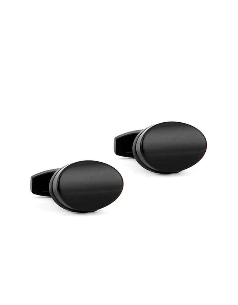 Men Black Solid Oval-Shaped Cufflinks