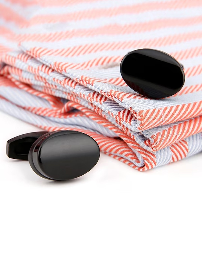 Men Black Solid Oval-Shaped Cufflinks