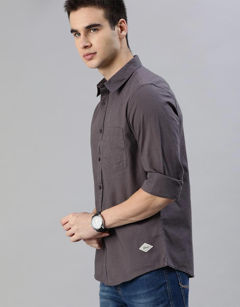 Men Charcoal Regular Fit Solid Casual Sustainable Shirt