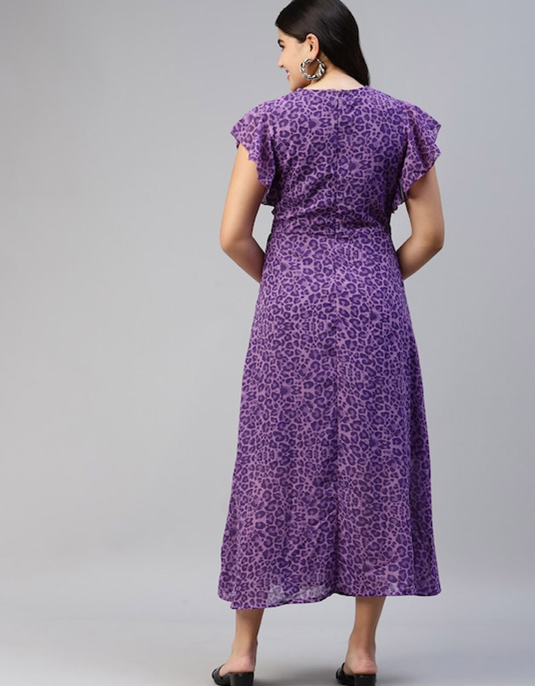 Women Purple Animal Maxi Dress