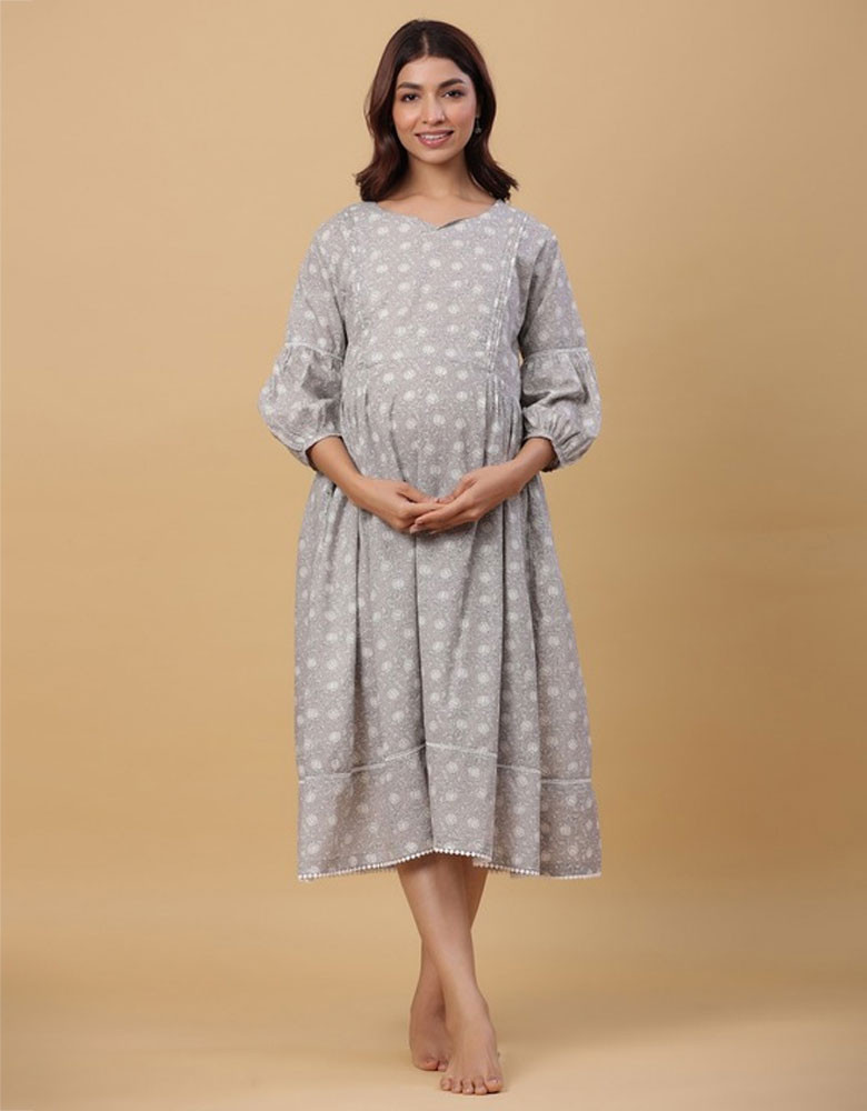 Floral Printed Maternity Pure Cotton A-Line Dress