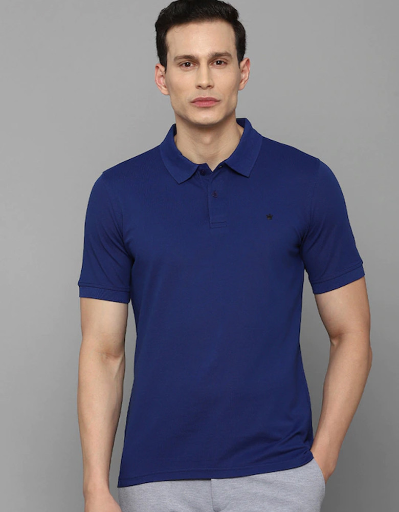 Men Blue Solid Polo Collar T-shirt