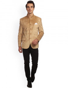 Brown Solid Tailored Fit Ethnic Bandhgala Blazer