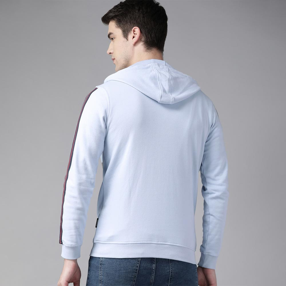 Men Blue Solid Hooded Sweatshirt