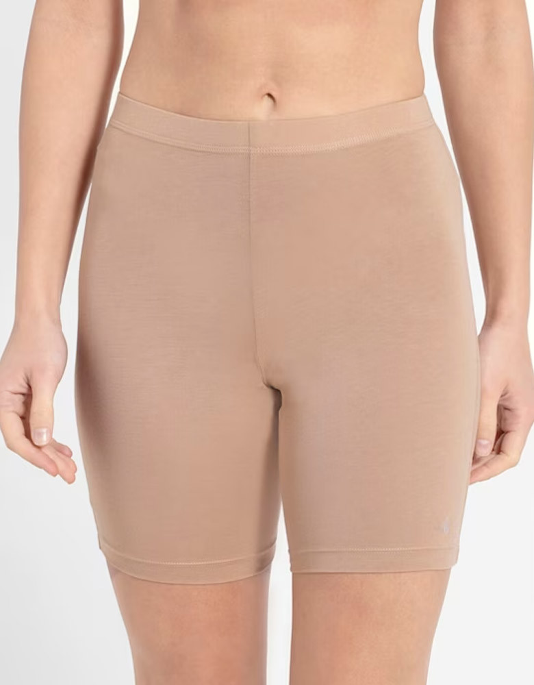 Women Beige Solid Mid- Rise Boy Shorts Briefs