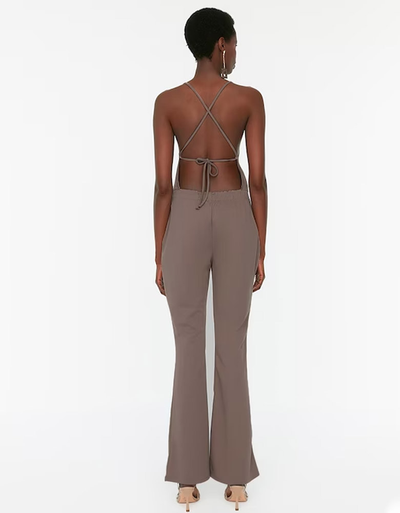 Brown Solid Shoulder Straps Basic Jumpsuit