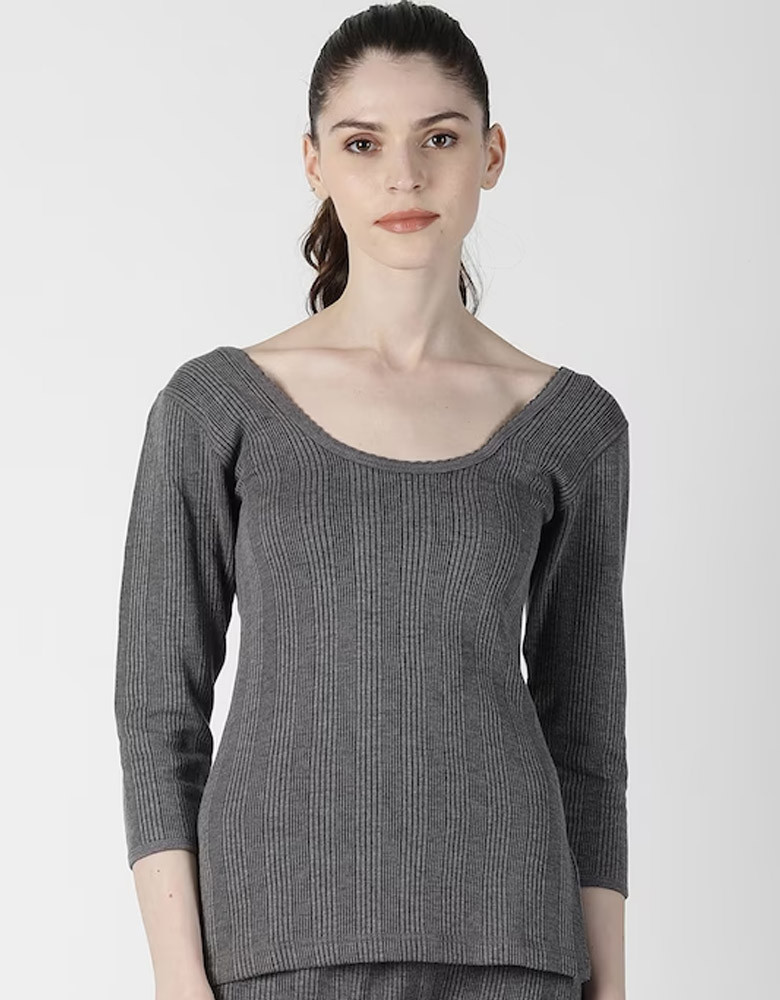 Women Grey Striped Thermal Top