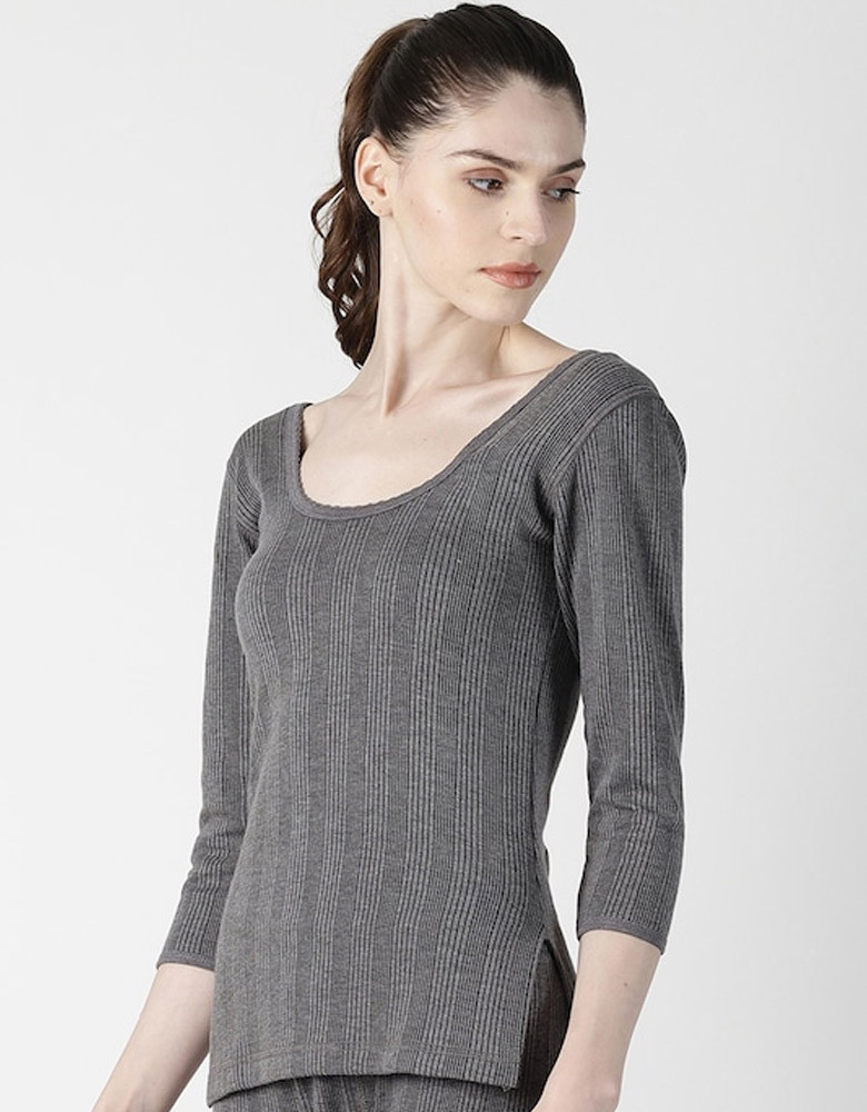 Women Grey Striped Thermal Top