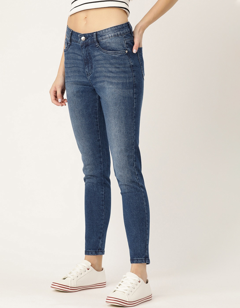 Women Navy Blue Skinny Fit Mid-Rise Clean Look Jeans