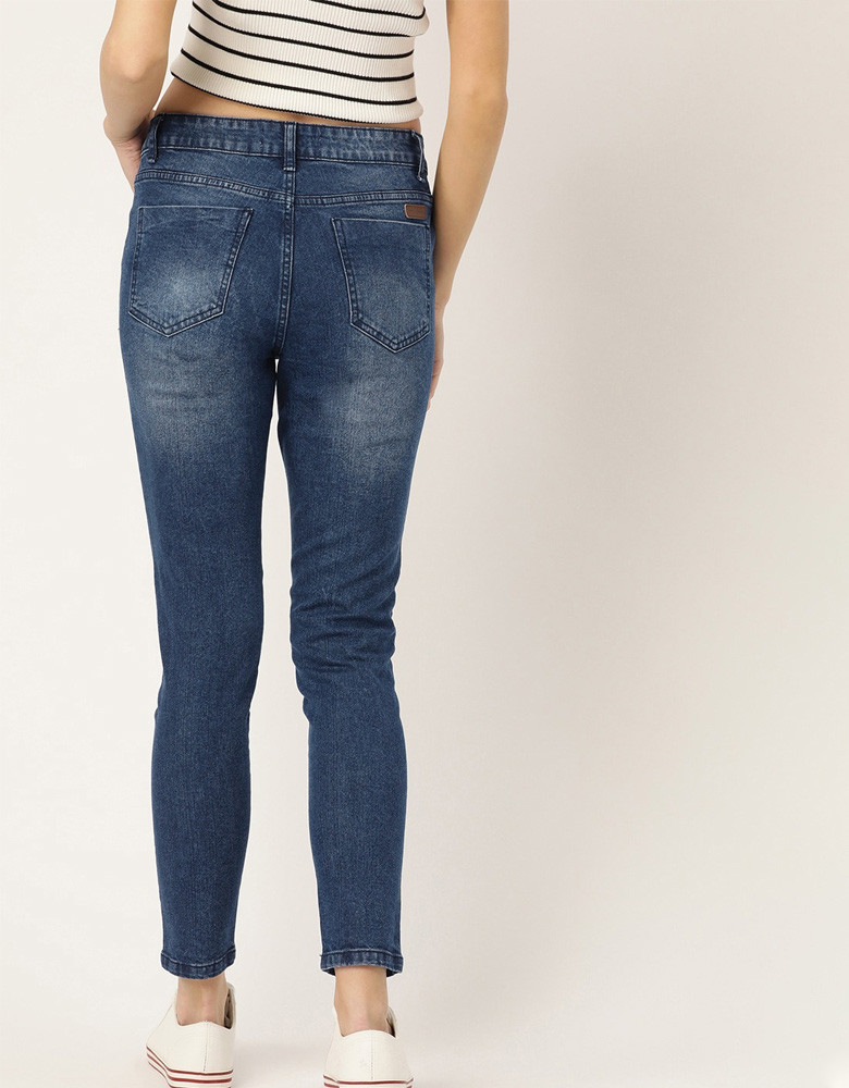 Women Navy Blue Skinny Fit Mid-Rise Clean Look Jeans