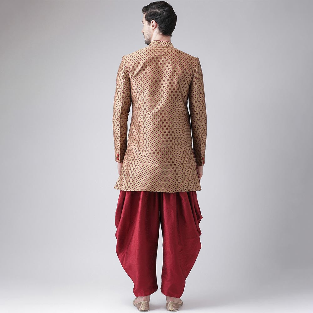 Men Brown & Red Sherwani With Dhoti Pants