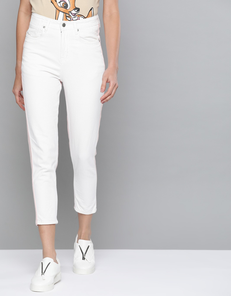 Women White Skinny Fit Stretchable Cropped Jeans