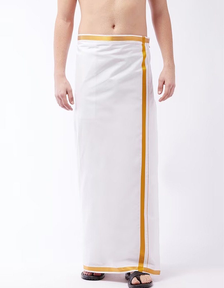 Men White Solid Cotton Dhoti