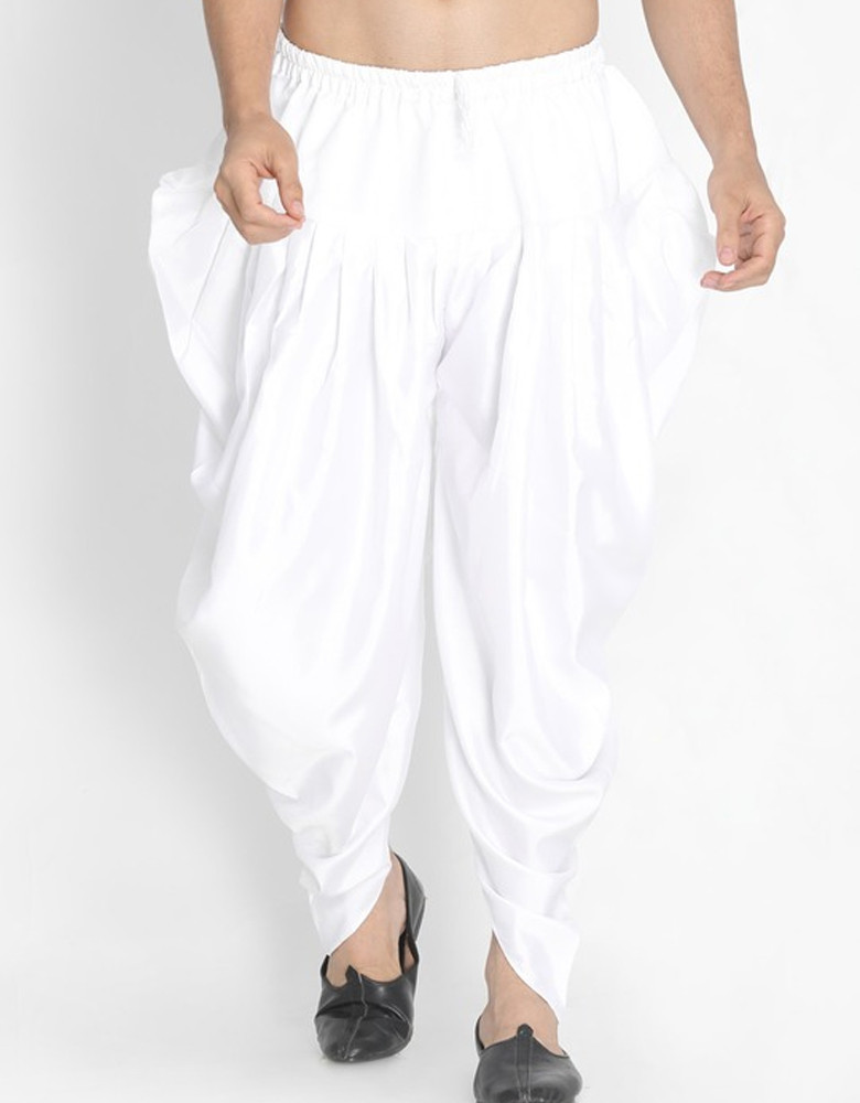 Men White Solid Cowl Dhoti Pants