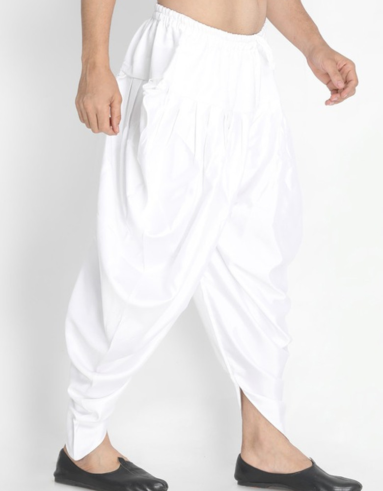 Men White Solid Cowl Dhoti Pants