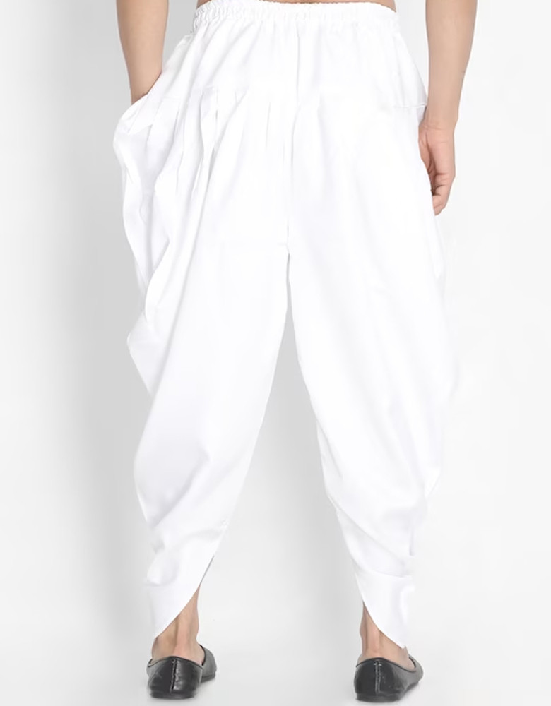 Men White Solid Cowl Dhoti Pants