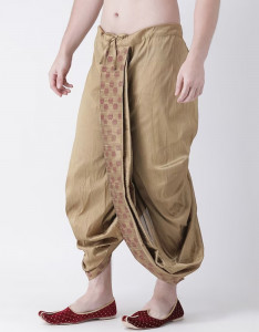 Men Beige & Maroon Printed Dupion Silk Dhoti