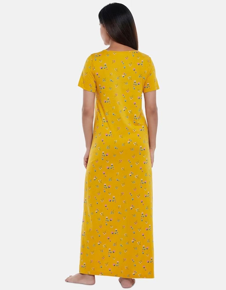 Mustard Printed Maxi Nightdress