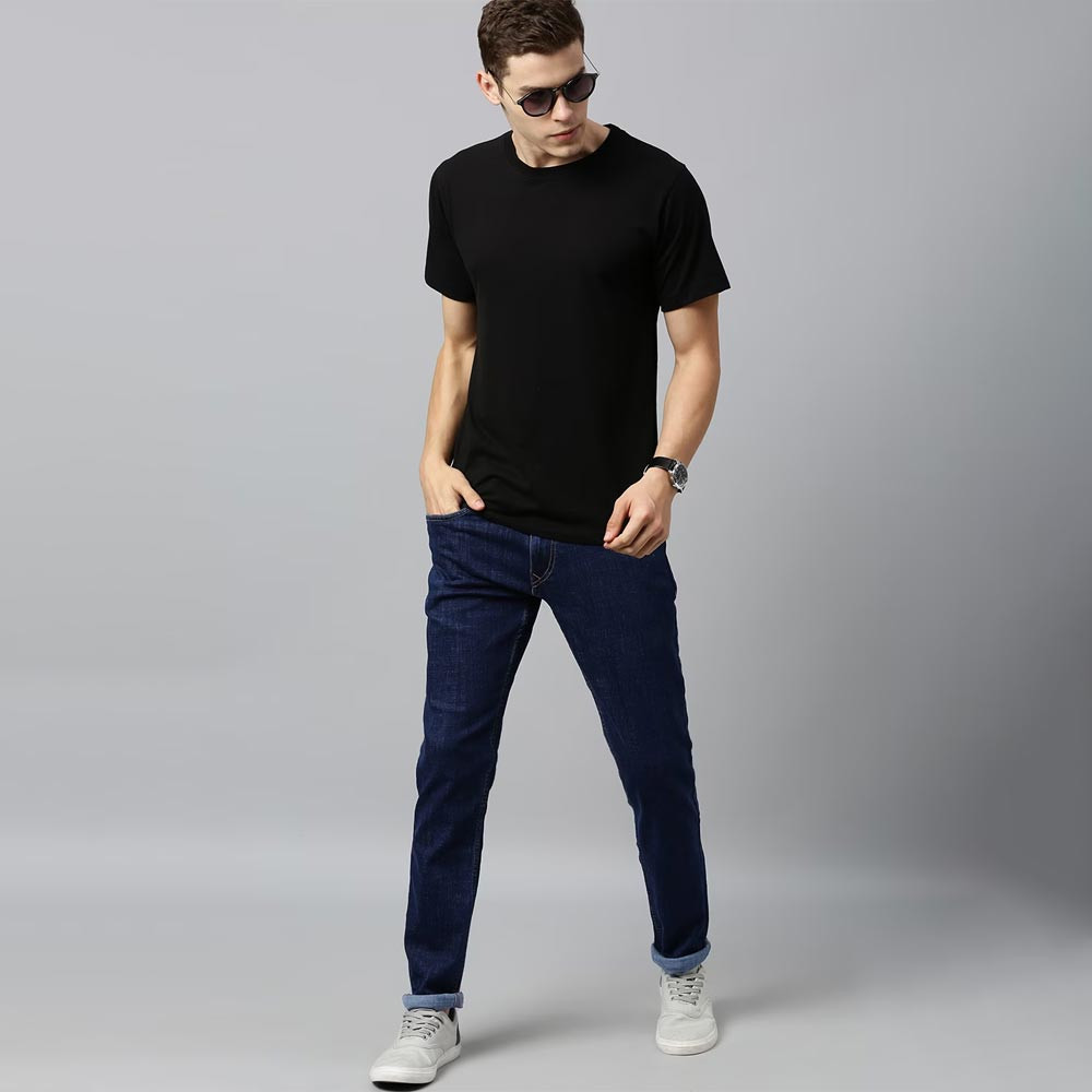 Men Navy Blue Slim Fit Mid-Rise Clean Look Stretchable Jeans