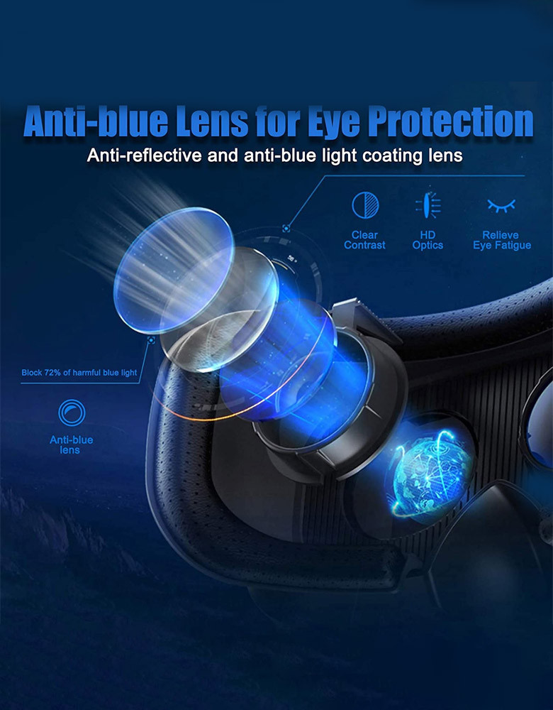 VR Headset with Controller Adjustable 3D VR Glasses Virtual Reality Headset HD Blu-ray Eye Protected Support 5~7 Inch with Controller